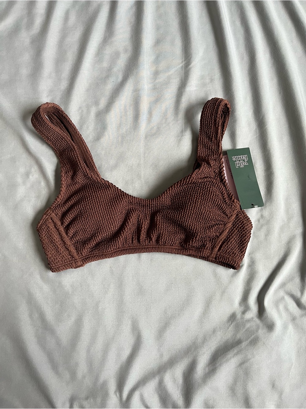 Wild Fable Women’s Brown Pucker Textured Scoop Front Bralette Bikini Top XXS Med